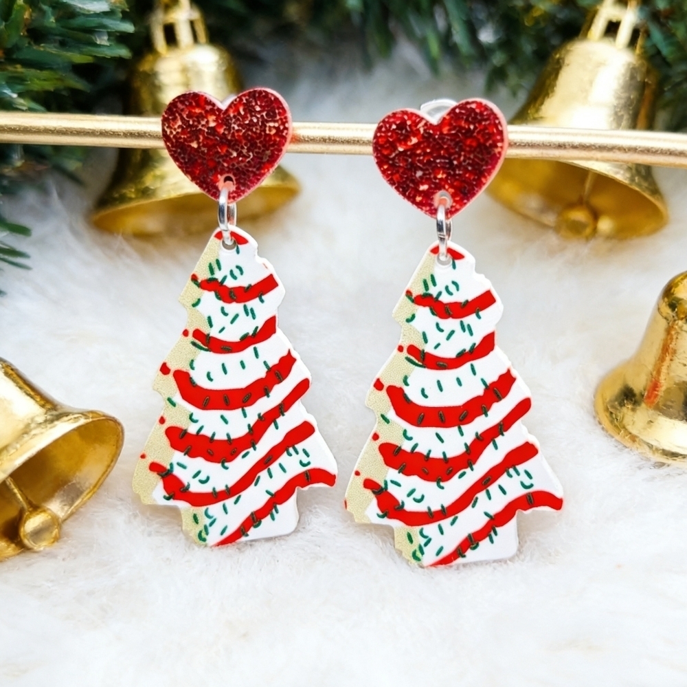 Christmas Tree Cake Drop Earrings Little Debbie Inspired Holiday Jewelry